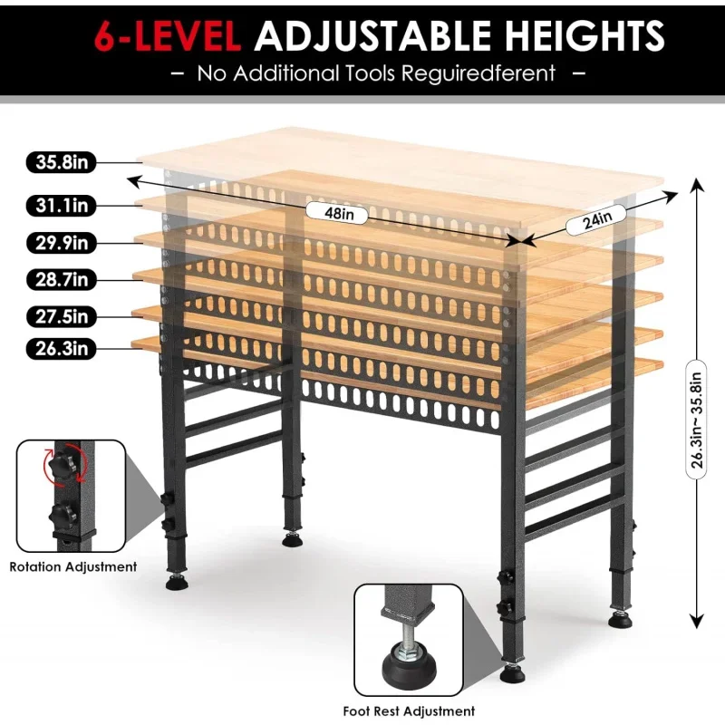 Z gniazdem zasilania, wytrzymały stół warsztatowy 200 funtów (około 907,2 kg) z twardego drewna, odpowiedni do warsztatu, biura, garażu, rodziny