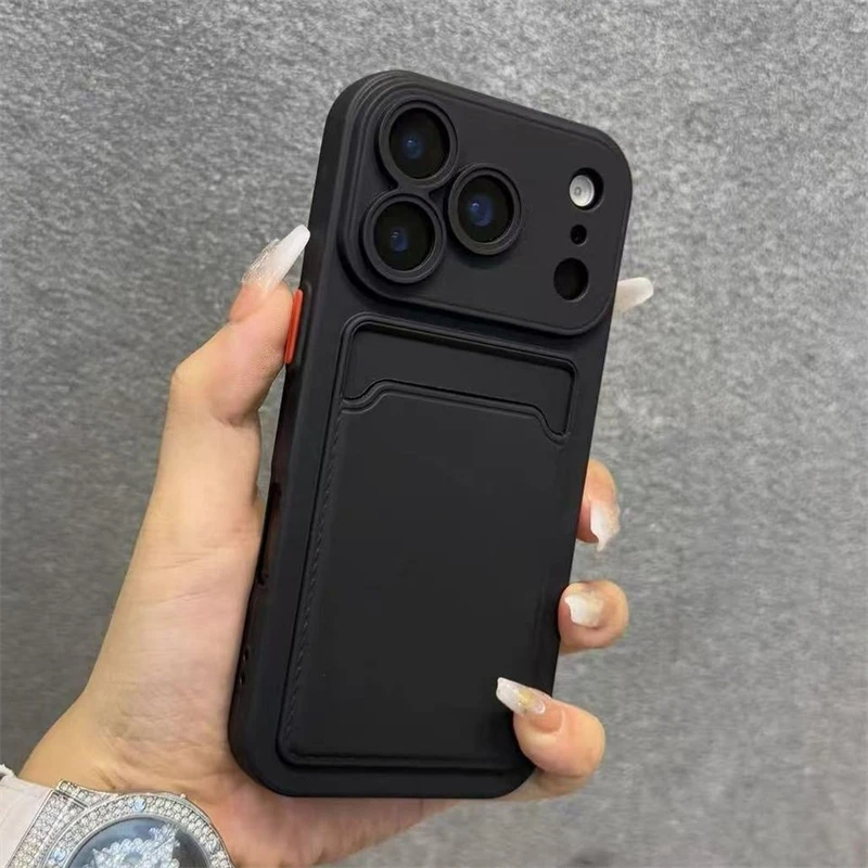 Kartenhalter-Slot-Brieftaschen-Telefonhülle für iPhone 17, Air 11, 12, 13, 14, 15 Plus, 16, 17 Pro Max, stoßfeste, weiche, matte Silikon-Rückseite – Detail 15