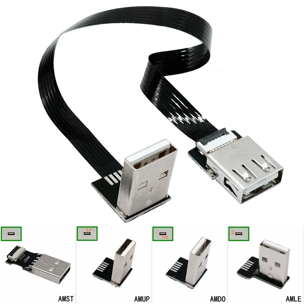 Ultra thin USB2.0 high-speed male to female elbow computer extension right angle 90 degree flat car data connection cable