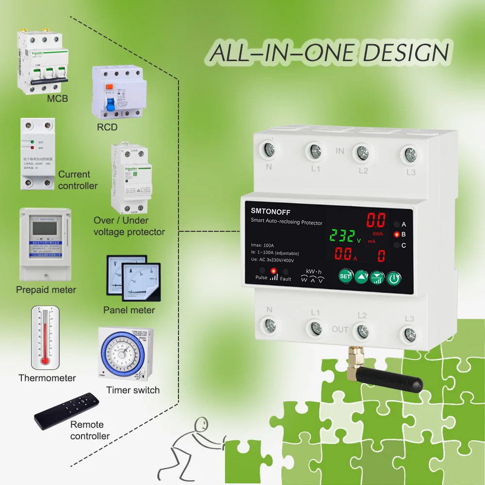 Tuya WiFi Drei Phase 4P 100A Auto-Wiedereinschaltung Über Unter Spannung Schutz Prepaid Meter Timer Schalter Stimme fernbedienung – Detail 4