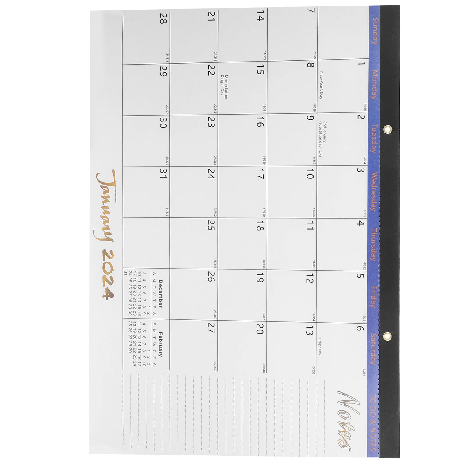 

English Monthly Calendar 2024-2025 Wall Hanging Home Office Supplies Blank Spaces Memo Record Tearable Pages Sturdy Lightweight