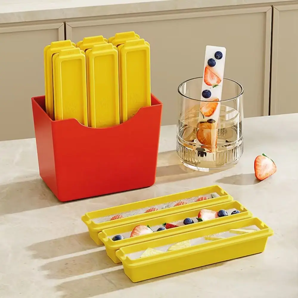 

With Magnetic Storage Box French Fries Design Ice Mold Easy To Demould Rectangular Shaped Ice Cube Maker BPA Free Plastic