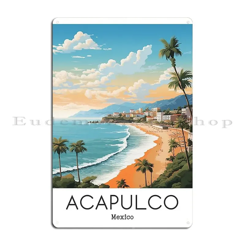 Una ilustración de viaje Vintage de Acapulco México, carteles de Metal, decoración, garaje, Bar, cueva, cartel de estaño personalizado