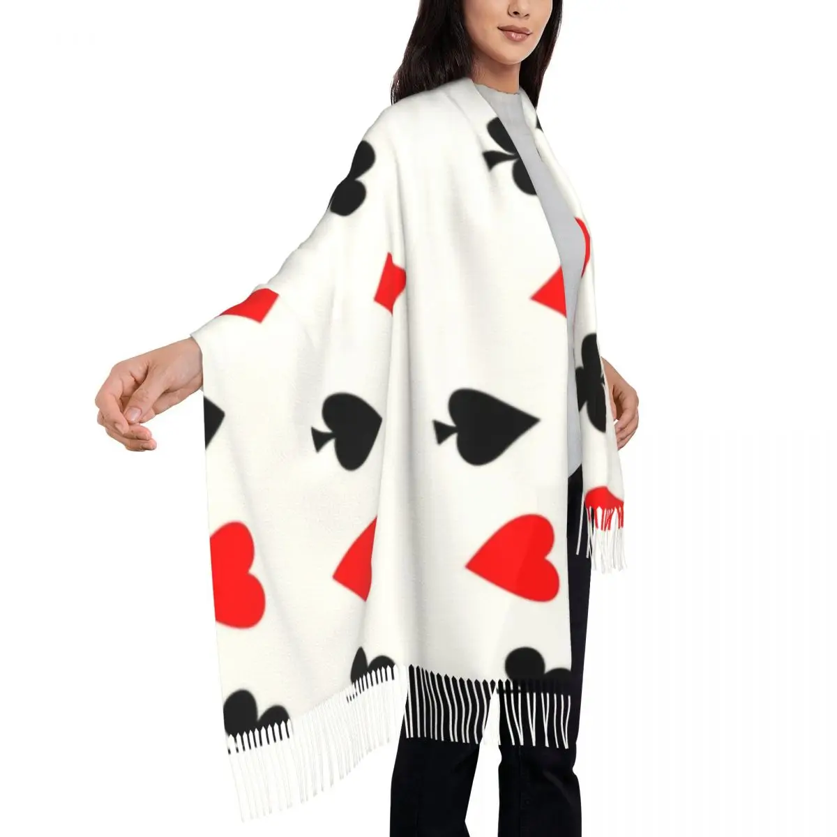 Funny Poker Pattern Scarf Wrap Women Long Winter Warm Tassel Shawl Unisex Card Game Players Scarves