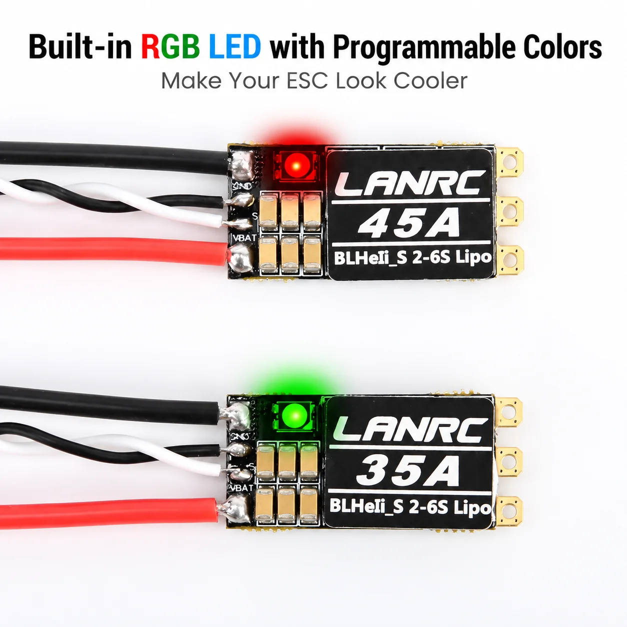 LANRC 35A 45A BLHeli_S ESC Electronic Governor 2-6S Lipo with LED Light Programmable RGB DSHOT125 300 600 RC FPV Quadcopter