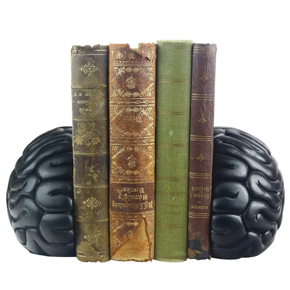 Bookends untuk Rak Buku Otak Resin Anti Selip Ujung Buku Dekoratif Desain Seni Abstrak Unik Rak Buku Sumbat Buku