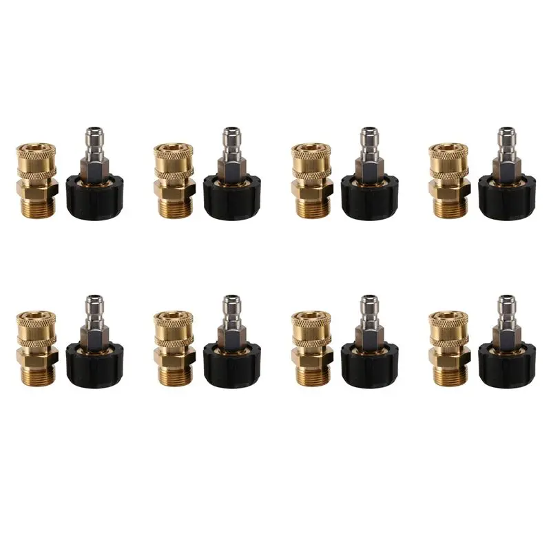 8X Pressure Washer Adapter Set M22 To 1/4 Inch Quick Connect Kit, M22 14Mm To 1/4 Inch Quick Connect Kit