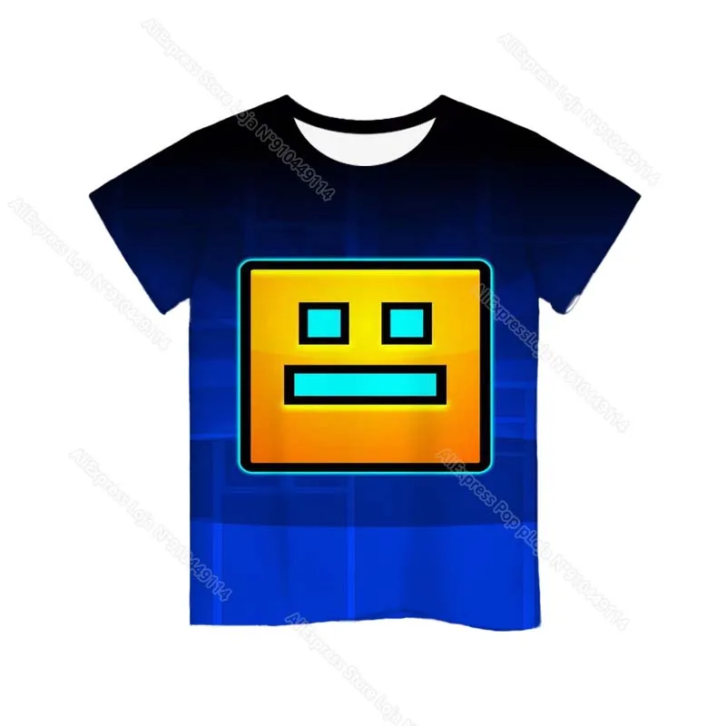 Camisetas con estampado 3D de tablero geométrico enfadado para niños y niñas, camisetas de Anime de dibujos animados, camisetas de juego para niños