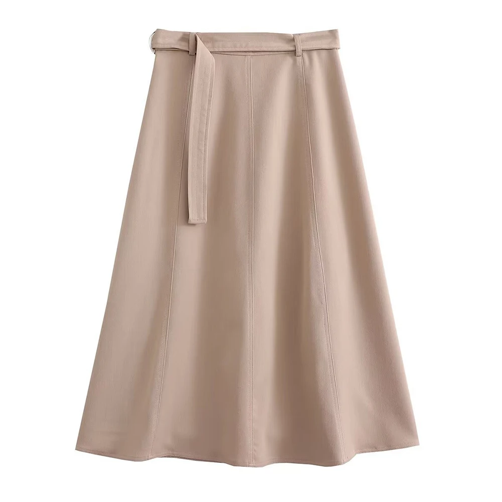 حزام فيلكرو على الموضة الأوروبية والأمريكية بلون سادة كاجوال متعدد الاستخدامات مع جيب ثلاثي الأبعاد نصف طول للنساء