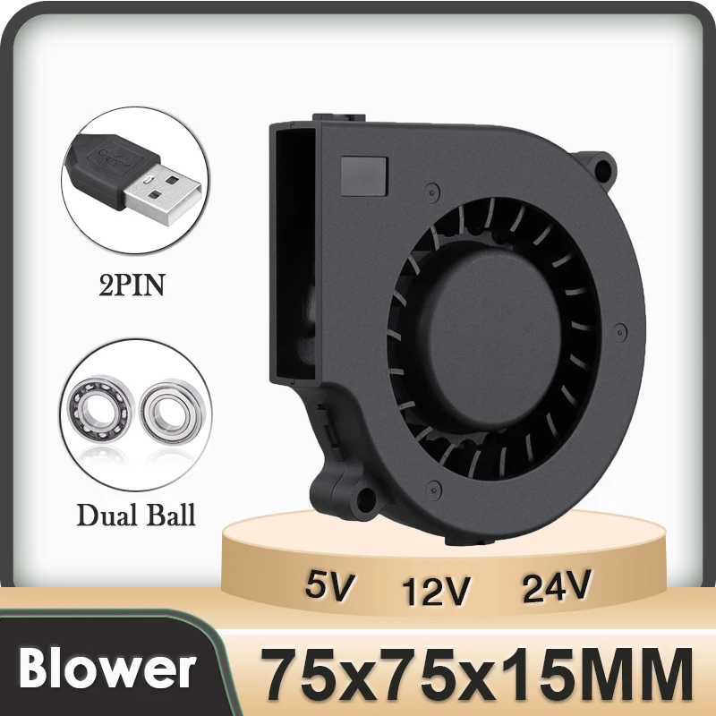 

Gdstime DC 5V 12V 24V 7515 Dual Ball Centrifuge Radial Cooler 7cm 70mm USB Computer Cooling Fan 75x15mm Brushless Turbo Blower