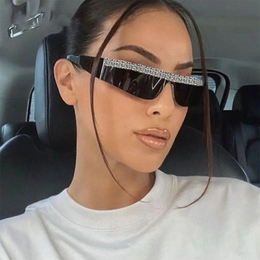 

Rimless Cyberpunk Hip Hop Futuristic Visor Eyewear Y2K Sunglasses One Piece Goggles Wrap Around Sunglasses