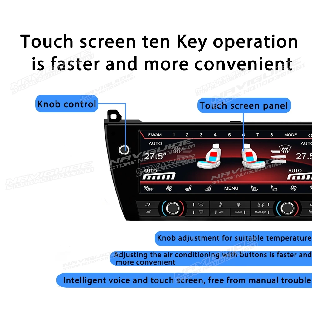 NAVIGUIDE 10.25''Air Conditioning Climate Control Screen For BMW 5 Series 2011 2012 2013 2014-2017 Panel Touch Board LCD Digital