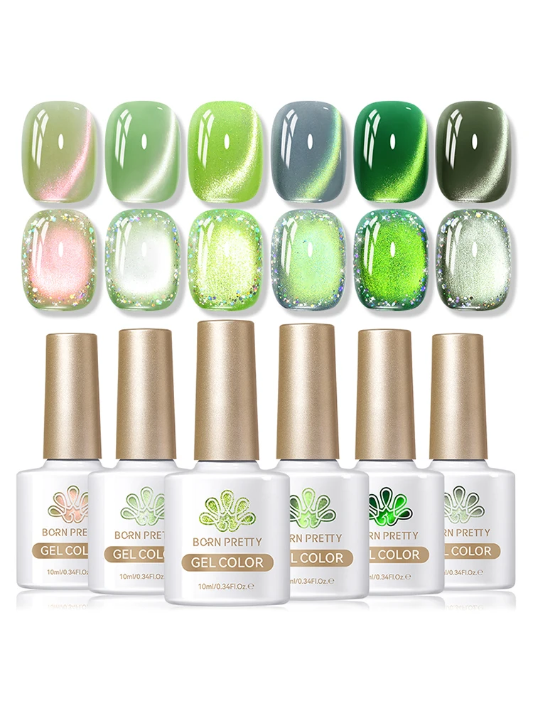 BORN PRETTY 10ml vert couleur chat Gel magnétique vernis à ongles Ultra brillant Semi Permanent tremper Gel UV manucure vernis d'art des ongles