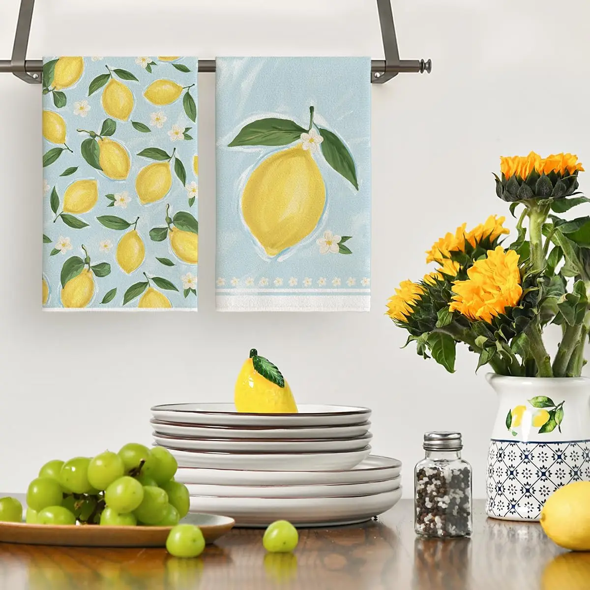 2Pcs, Lemon Flower Kitchen Towels, 40Cm*60Cm Towel Set, Best Kitchen Towels, Fun Kitchen Towels, Super Absorbent Soft Cleaning Cloth, Cooking and Baking Tea Towels, Hand Towels, Cleaning Cloths, Dishcloths, Kitchen Decor, Living Room Decorations, Kitchen Essentials, Home Essentials