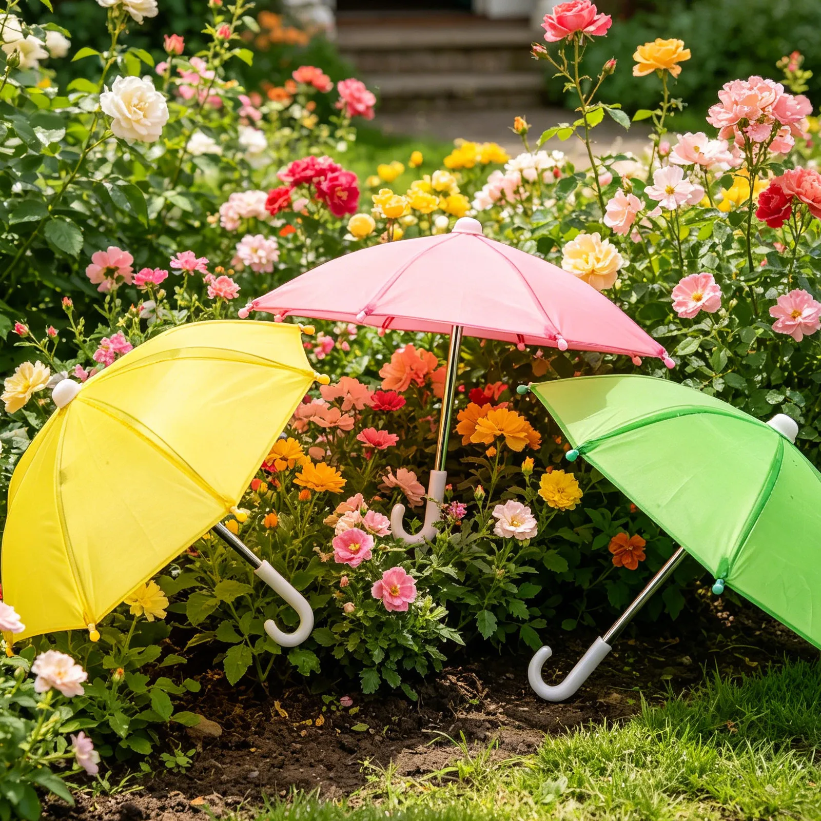 3pcs Mini Umbrella for Porch Decor, Outdoor Party Rain Accessory, Compact Foldable Garden Parasol