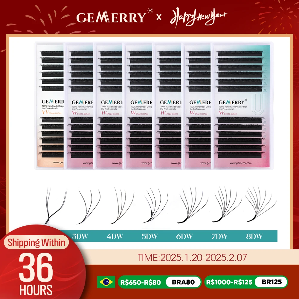 Gemerry YY Shaped Eyelash Extension Automatic Flowering W Shape Bloom 3D 4D 5D 6D 8D Premade Fans Eyelash Makeup Volume Lashes