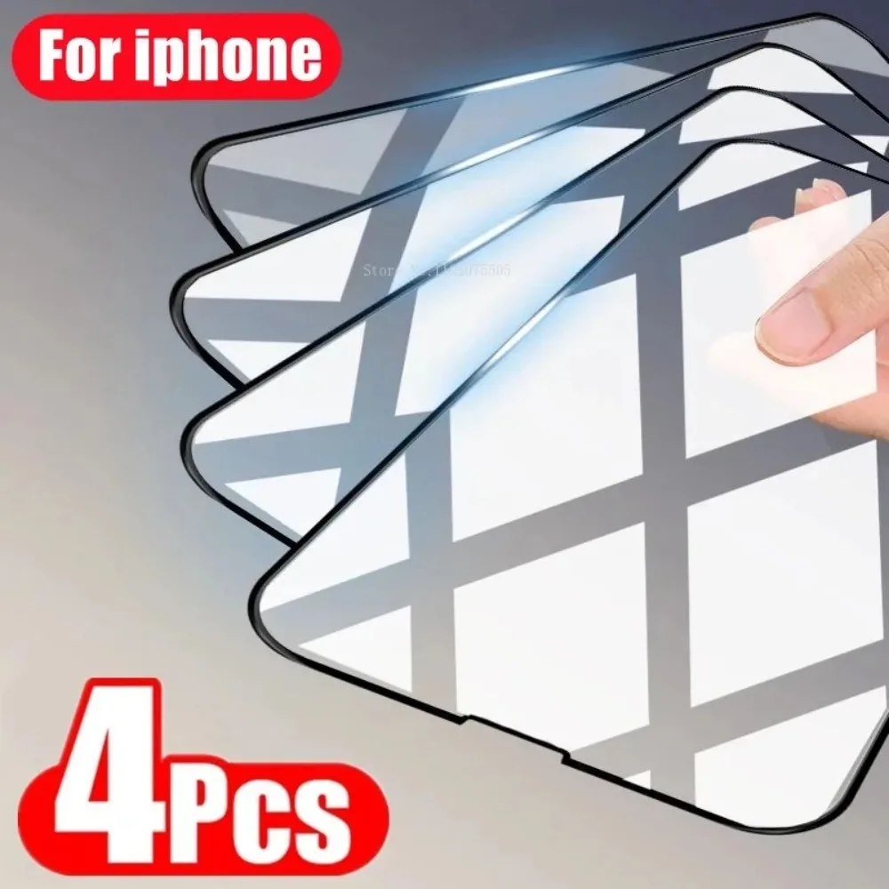 4Pcs Tempered Glass for IPhone 15 14 Pro Max 12 13 7 8 Plus Screen Protector for IPhone 16Pro 13 12 11 XR XS MAX Protective Film