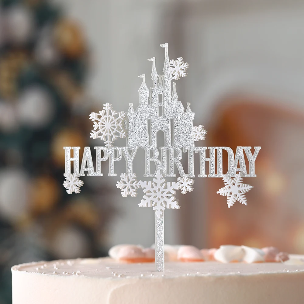 Natale inverno fiocco di neve castello Cake Toppers Snow Banner tema principessa festa di compleanno Decor Frozen Snow Dessert Cupcake Decor