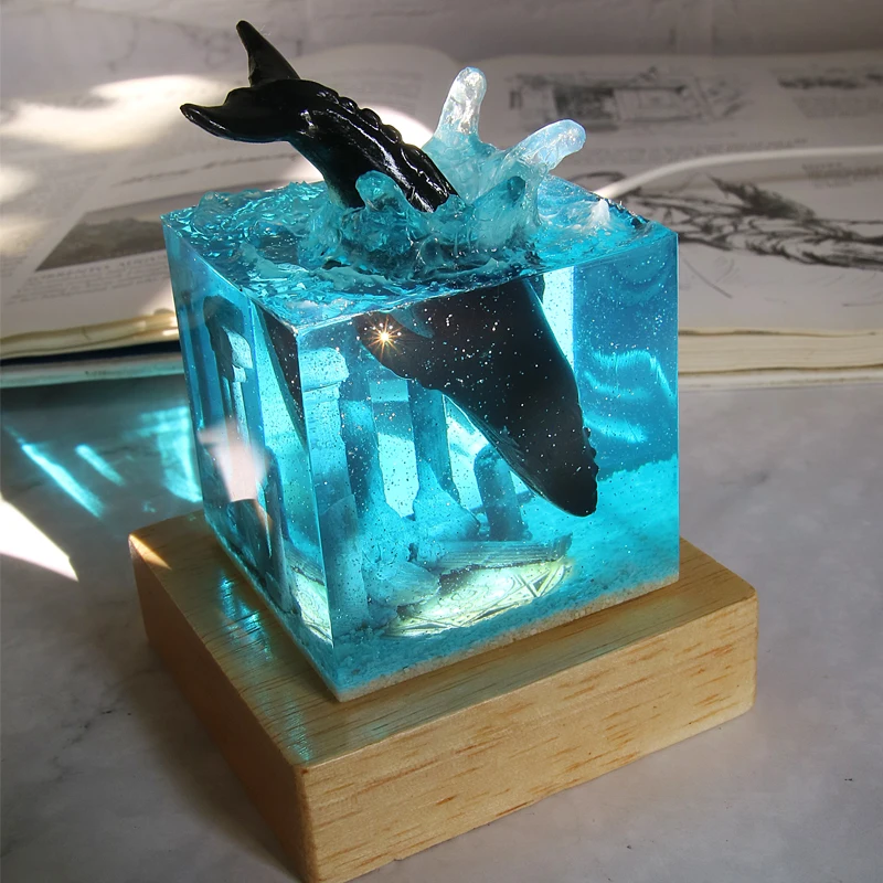 Marine Organism Cube Organism Resin Table Light Creactive Art Decoration Lamp Miniature Landscape Night Light USB Charge