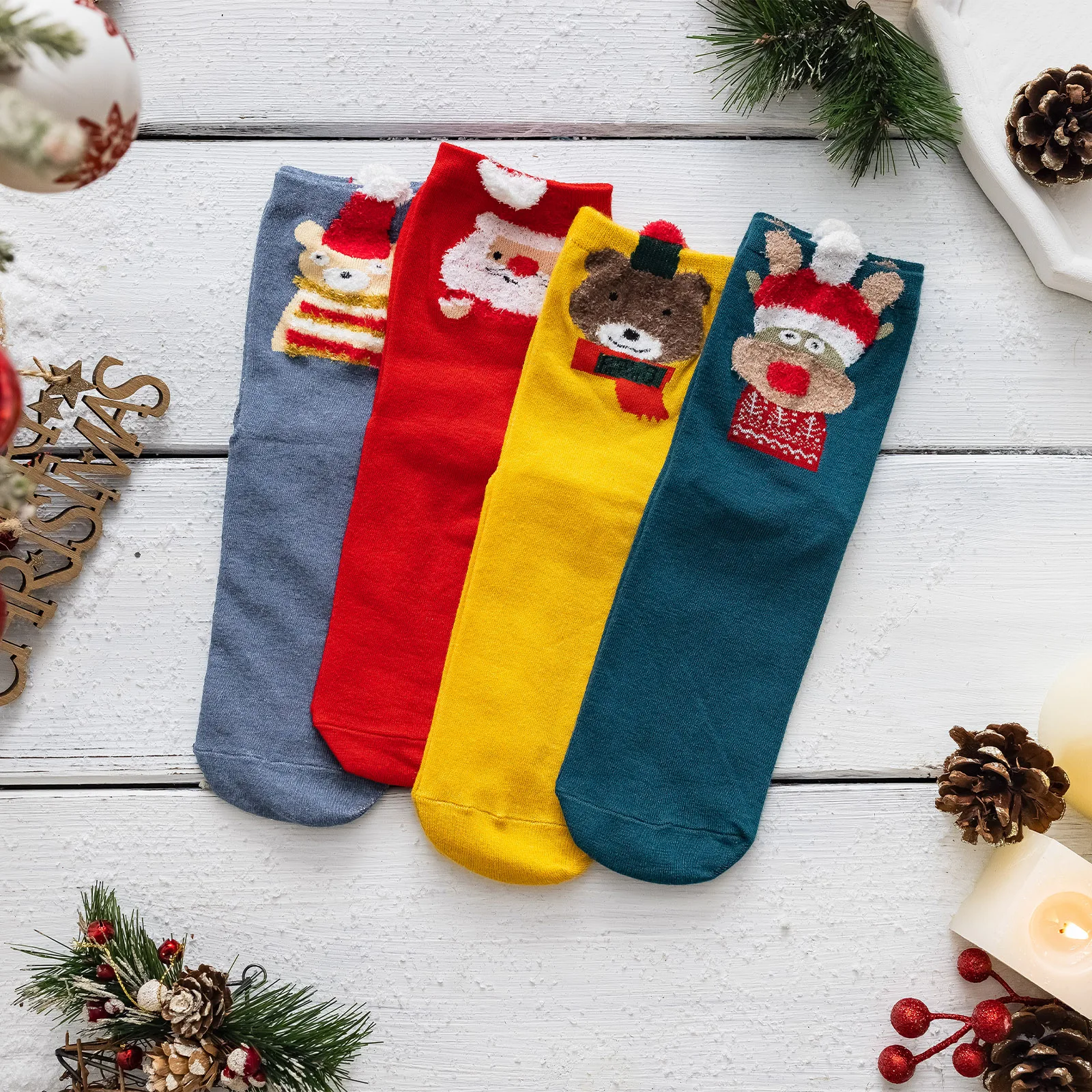 

4 Pair Women Autumn Winter Elk Elderly Warm Half Fleece Adult Christmas Socks Women S Thick Towels Coral Fleece Middle Socks