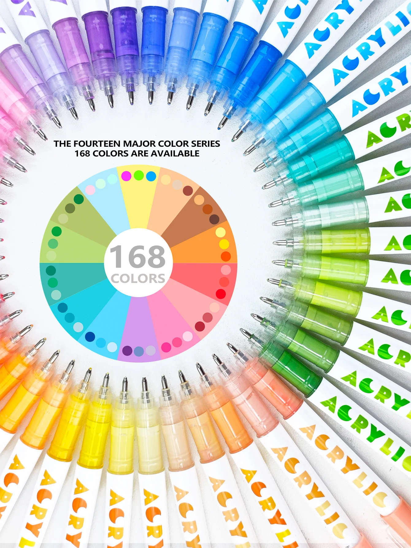 168 Colors GN High Gloss Acrylic Markers 1.0mm Tip Permanent Acrylic Paint Pens for Canvas Ceramic Rock DIY Craft Art Supplies