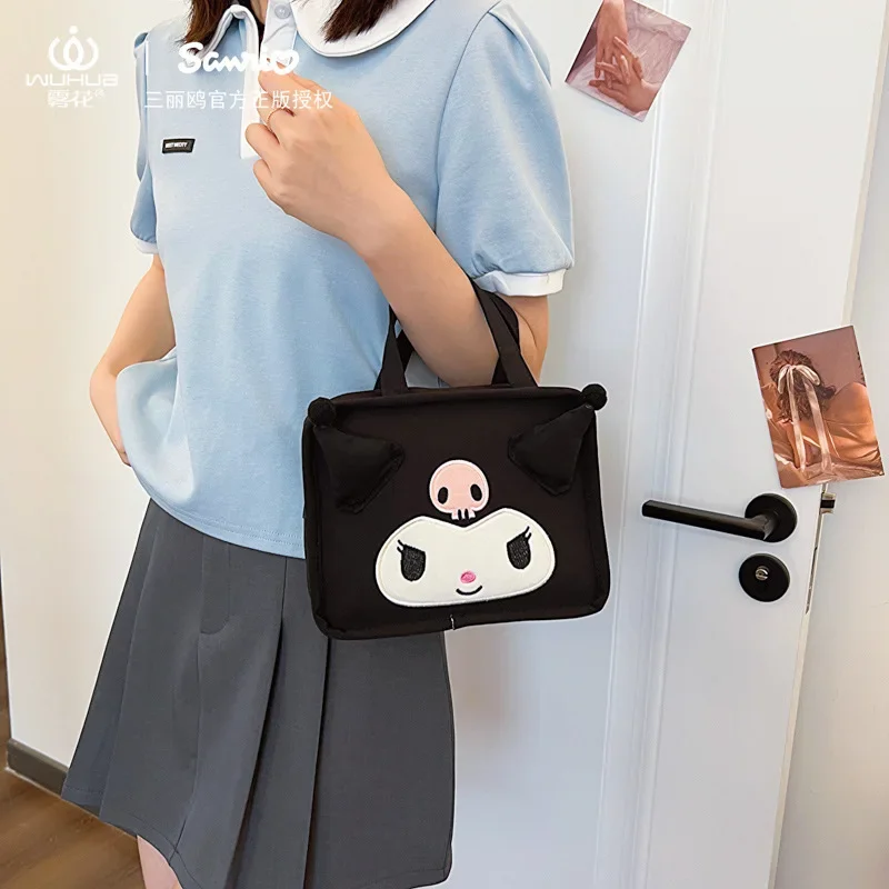 

Милая сумка-кроссбоди из хлопка с Куроми, мультяшная сумка Sanrio для девочек, сумка для хранения в форме сердца, креативная маленькая квадратная сумка для девочек