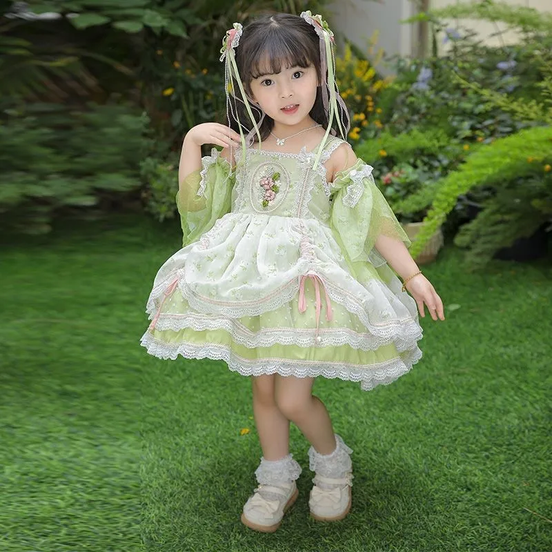 

2025 New Girls' Cute Short sleeved Lolita Dress Girls' Skirt Creative Children's Student Princess Skirt Girls' Skirt Dress LH664