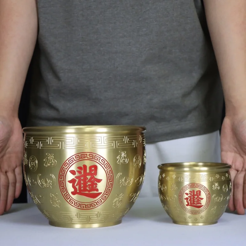 Brass fortune-attracting treasure bowl, rice bowl, wealth-piling vessel, decorative ornament for attracting wealth, home decorat