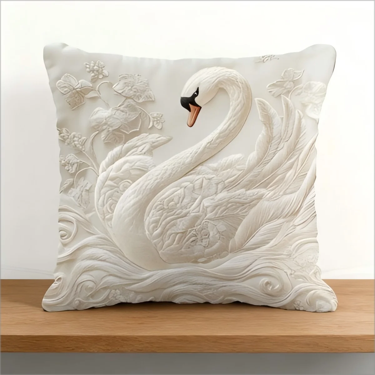 White Swan Pillow Cover Faux Embroidery Print Vintage Floral Golden Aesthetic Cushion Case for Sofa Bed Couch Home Decor