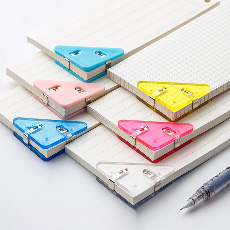 10pcs Triangle Corner Clips Set Transparent Colorful Page Holder Paper Clip File Index Photo Clamp Office School Desk Organizer