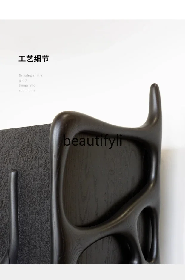 

S1S Retro style art side cabinet wabi-sabi wind solid wood black porch cabinet Nordic minimalist design