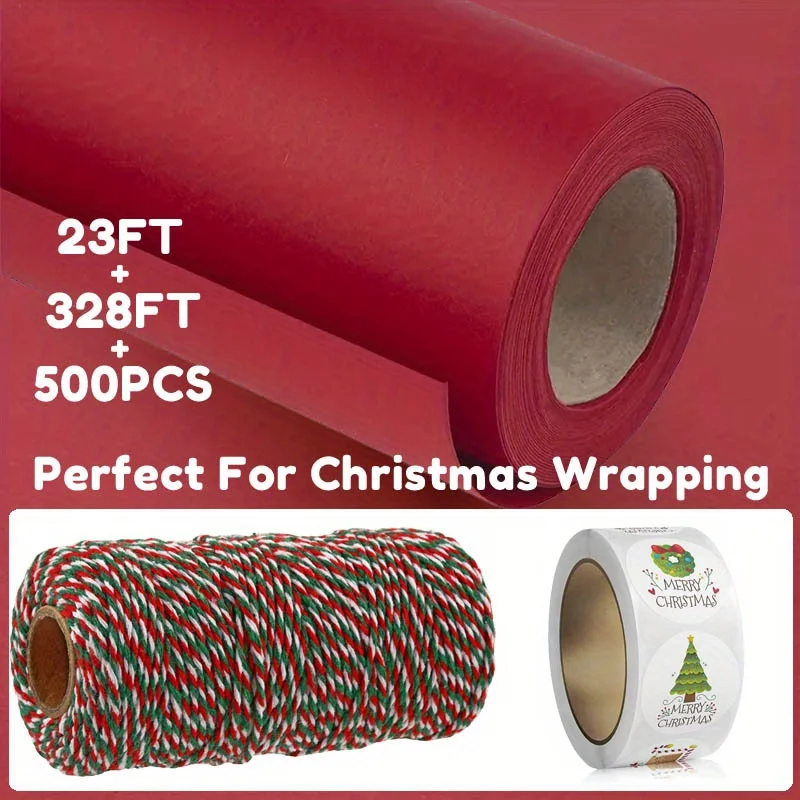 

3PCS/Set Christmas Color Cotton Ropes +Merry Christmas Sticker Party Stickers+Thickened Floral Wrapping Paper for Christmas