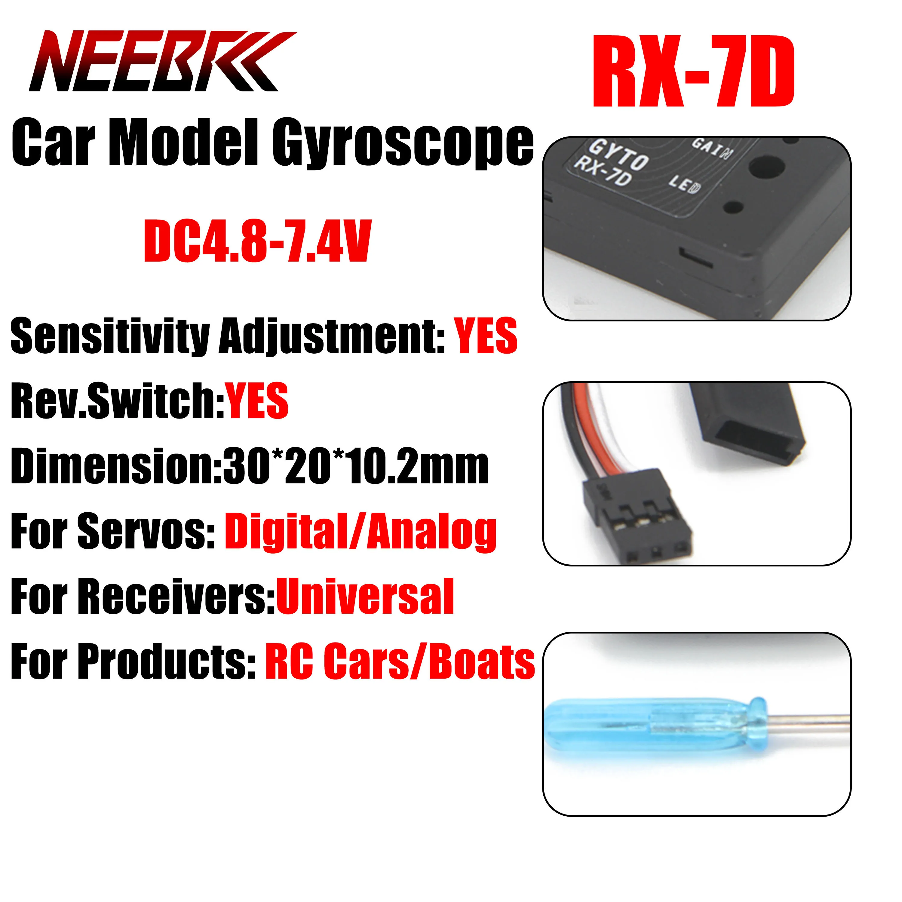 

Car Model Gyroscope RX-7D Mini Gyro Micro DC 4.8-7.4V for RC Racing Vehicle Boat Digital/Analog Servo Universal Receiver Part