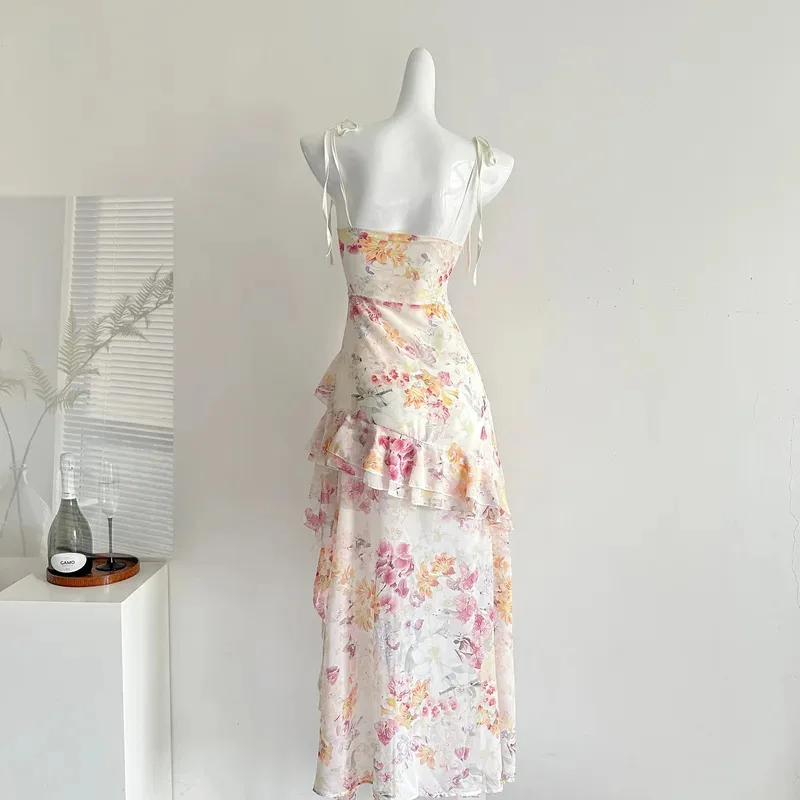 ฤดูร้อนผู้หญิงวันเกิดพรหมชุด Cami Midi Coquette ภาษาฝรั่งเศสคํา Vintage Hollow Out วันหยุด Frock ชุดราตรี One - Piece Party ความงาม