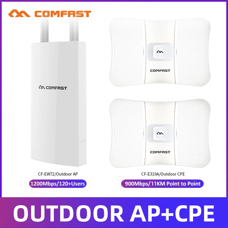 

COMFAST Gigabit Outdoor AP 5GHz 1200Mbps High Power Outdoor Router & 900Mbps 11KM Point to Point CPE Long Distance Antenna