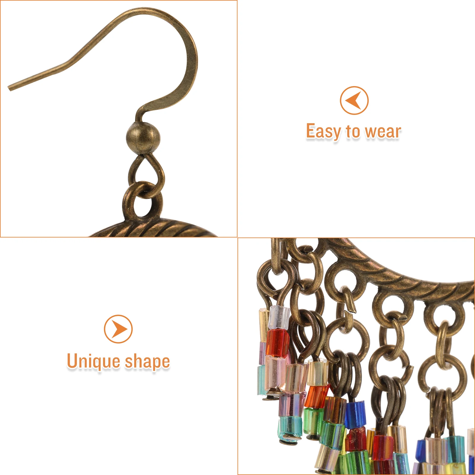 

1Pair Color Gradient Ethnic Beaded Drop Earrings Bohemian Dangle Earrings Women Party Wedding Banquet Bohemian Earring