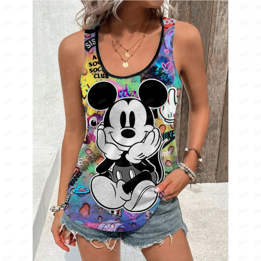 Disney Mickey Mouse Women's Tank Top O-Neck Tank Top Casual Summer Sleeveless Street Clothing