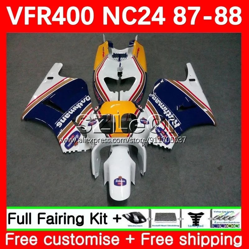 Body For HONDA VFR400R RVF VFR 400 R RR 400R Rothmans Blue CC 87 88 63No.66 VFR400RR NC24 VFR400 R V4 RVF400R 1987 1988 Fairings