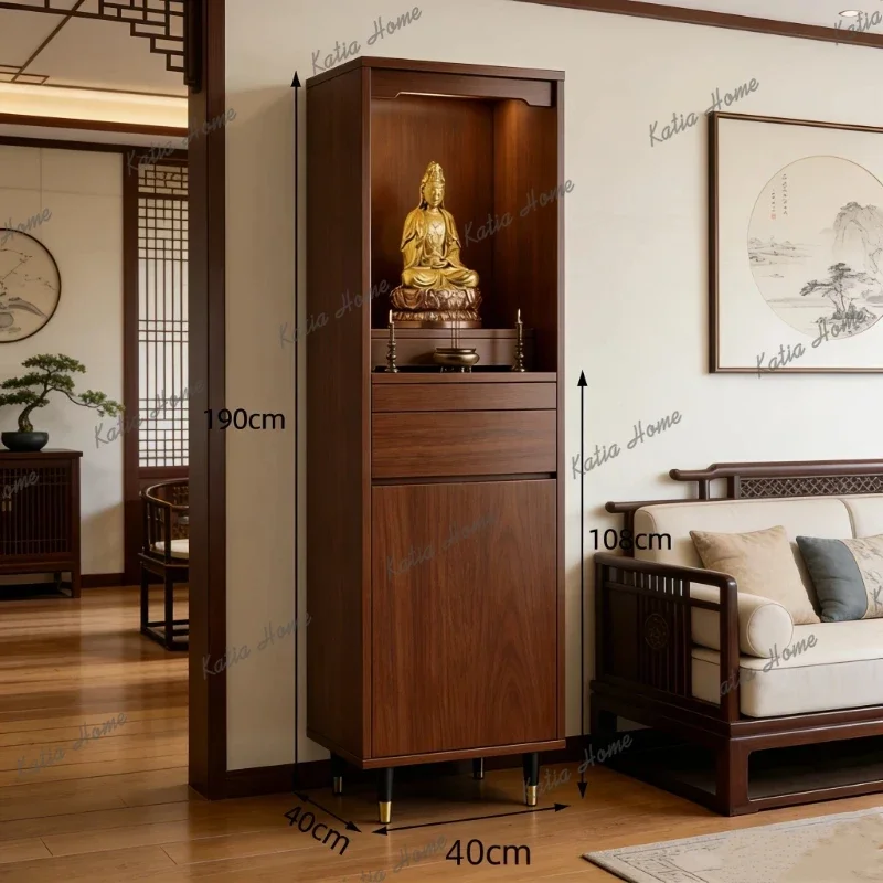PG  Household Guanyin Bodhisattva Offering Cabinet Solid Wood God of Wealth Offering Table with Fruit Offering Pull Board