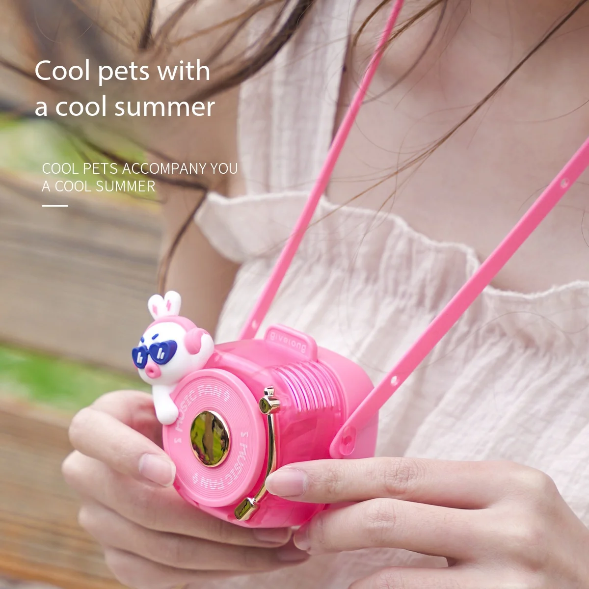 

Cooling Products USB rechargeable electric fan with lanyard Cute cool pet DJ hanging neck fan small portable leafless gift fan