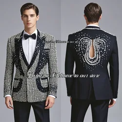 Sparkly Beaded Crystals Men Suits Formal Male Prom Blazers 2 Pieces Sets Peaked Lapel Groom Wedding Tuxedos trajes para hombre