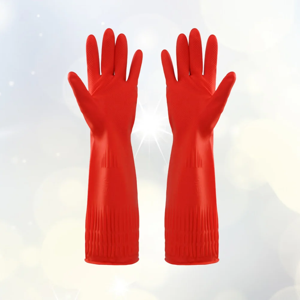 

1 Pair Latex Dishwashing Gloves Innner Plush Cleaning Gloves Household Kitchen (Red) Kitchen Cleaning Mitts