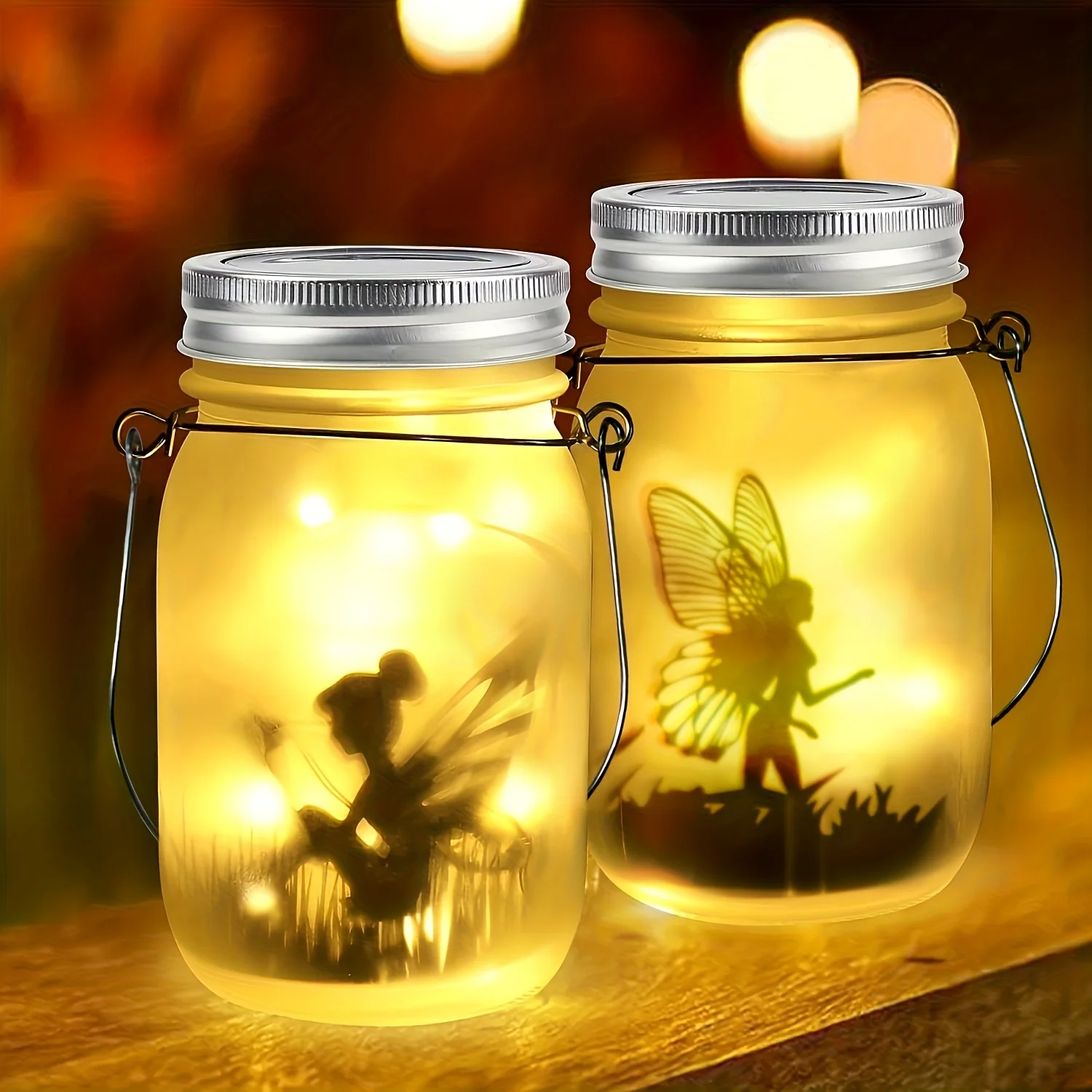 

2 Pack Outdoor Solar Creative Light Hanging Garden Decorative Lights Mason Jar Frosted Glass Bottle Solar Lamp Table Decoration