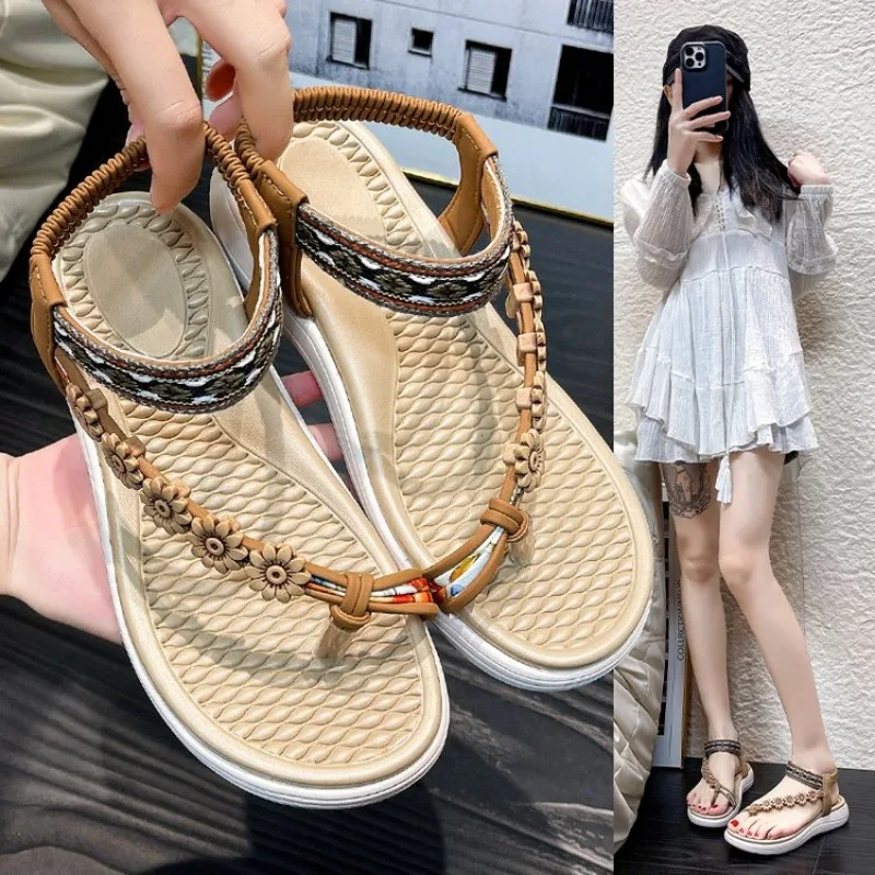 

Wedge Sandals for Women Summer 2025 Comfortable Non Slip Beach Shoes Woman PU Leather Platform Roman Sandalias Mujer Plus Size