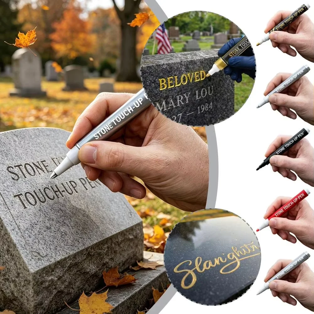 

Golden Tombstone Marker Pen, oil-based quick-drying fine tip pen. Weather-resistant to restore faded text on tombstones, granite