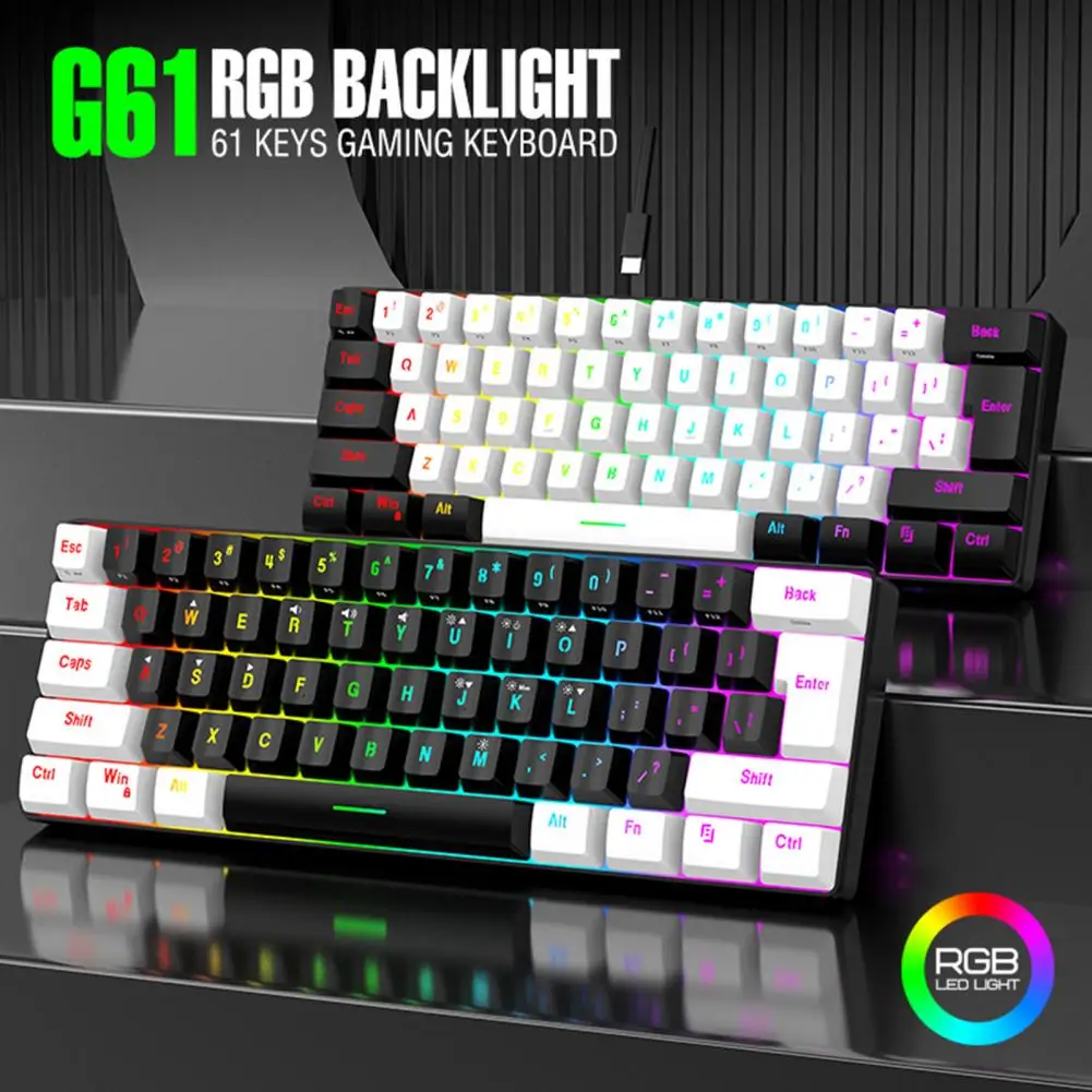 

Механическая игровая клавиатура Rgb, компактная и легкая клавиатура с 61 клавишами, проводная, Rgb подсветка