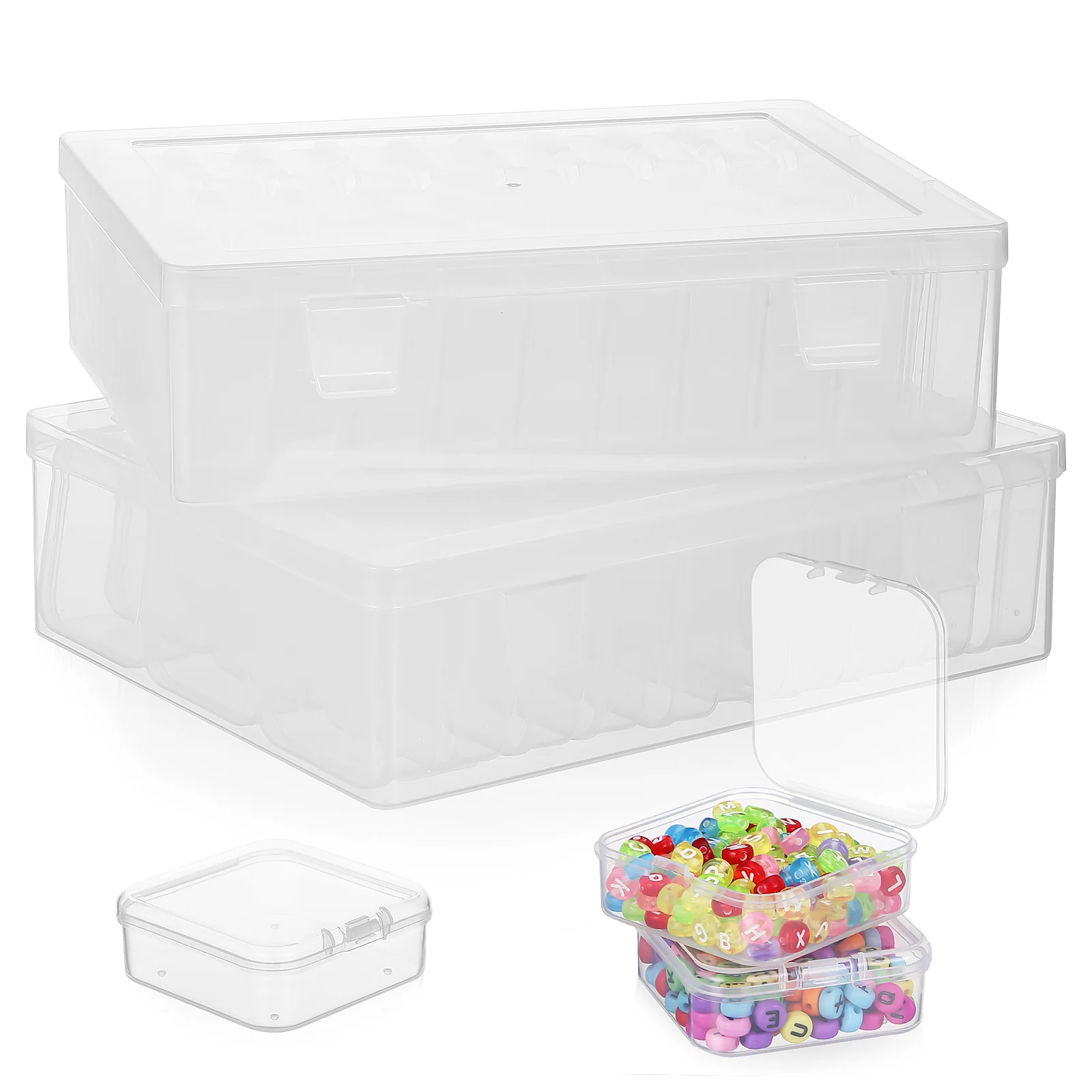 

Transparent Plastic Storage Boxes 2 Sets 17.6x6.1x19cm Clear Organizer Bins Small Accessories Craft Beads Nail Storage