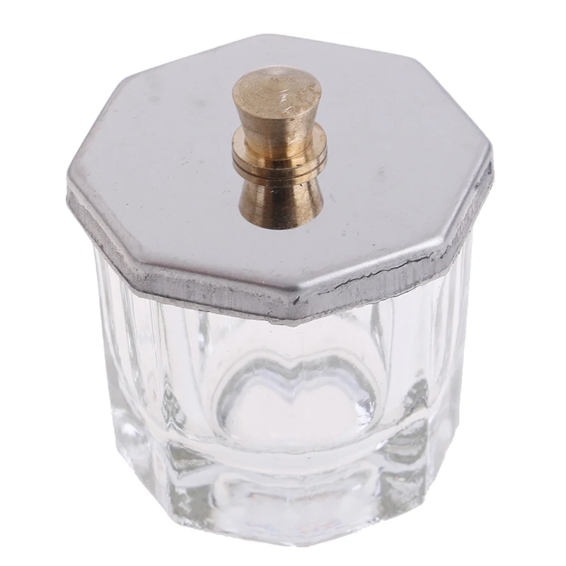 1 plato Dappen de vidrio con forma octagonal con herramienta cosmética con tapa de Metal de acero inoxidable