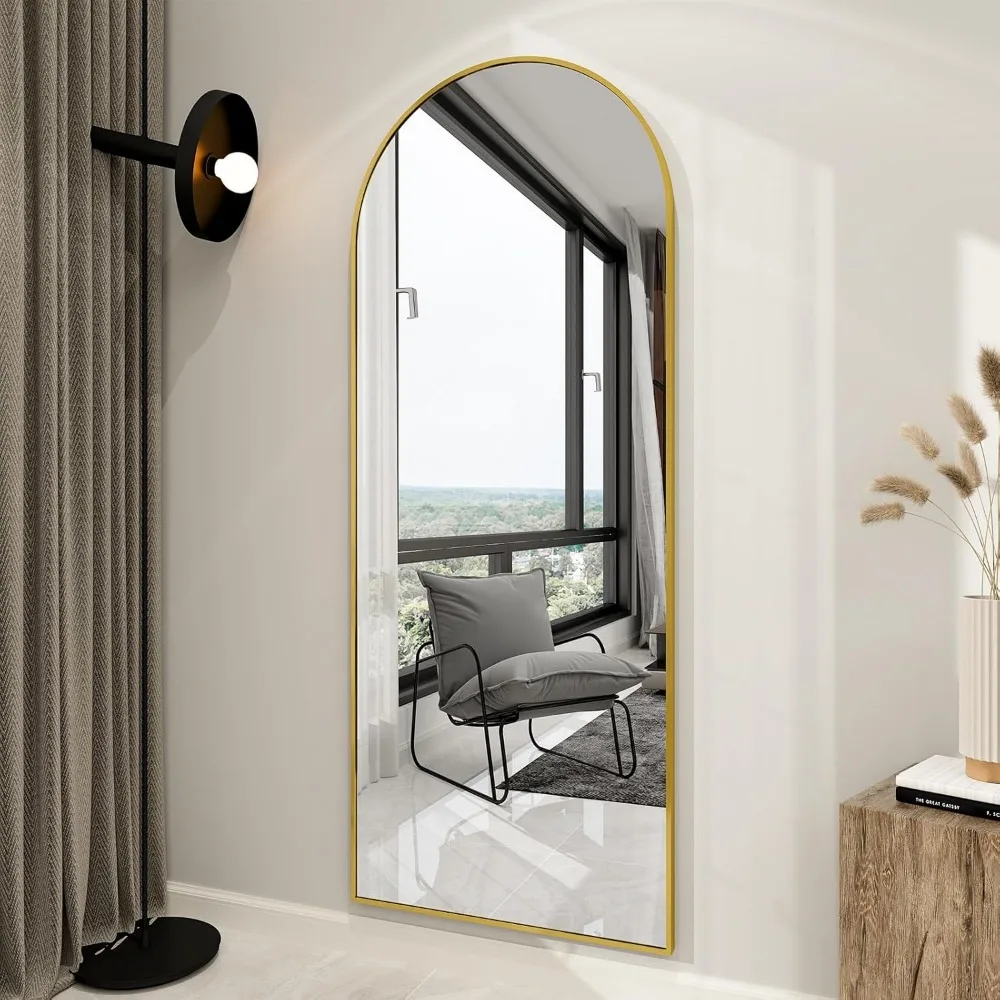 Arched Top Floor Mirror - 65x24 Full Length Wall Mirror, Leaning or Hanging, Full Body Mirror with Stand for Home Decor
