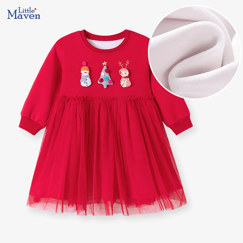 

Little maven Autumn Winter Festival Baby Girl Party Dress 2025 New Year Party Dress Kids Clothes Doll Mesh Girl Princess Dresses